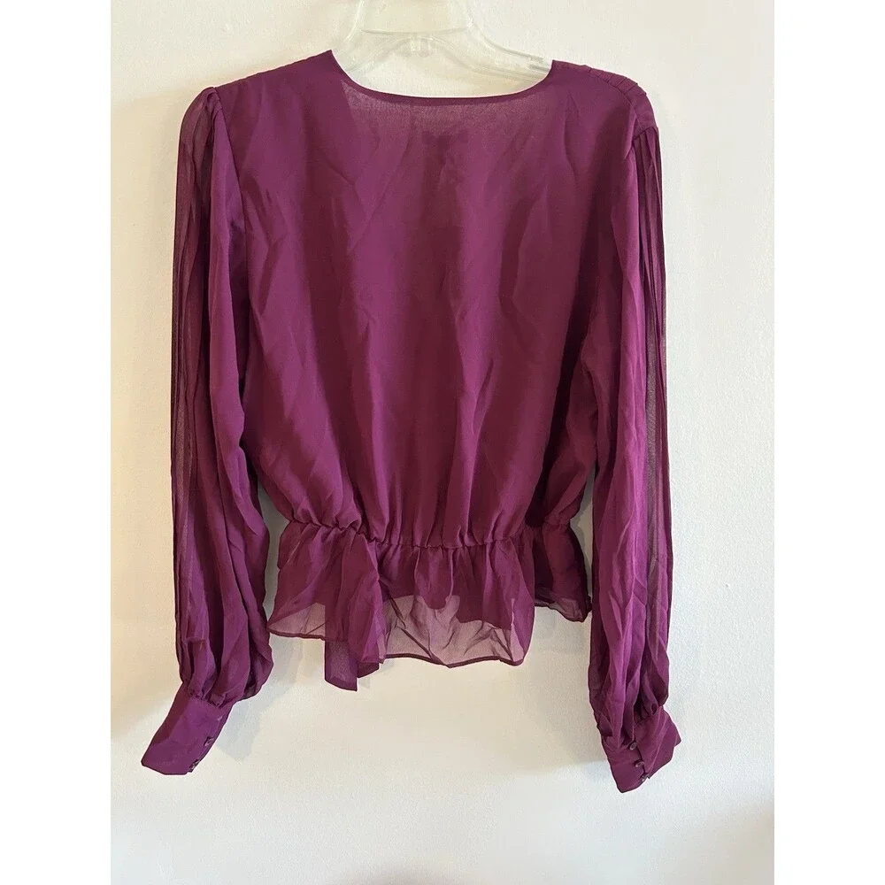 NEW! Express Women’s Sheer Silky Magenta Long Sleeve Blouse Top - Size M - Picture 2 of 7